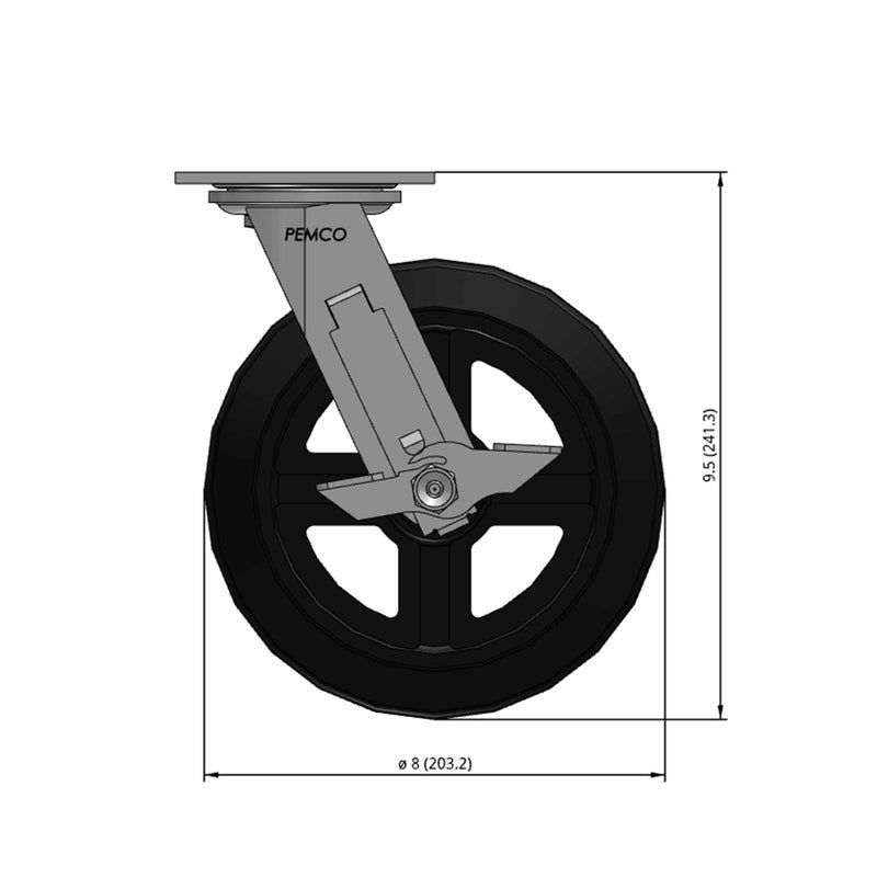 8 inch Heavy Duty Brake Caster with Rubber-on-Iron Wheel, 2 inch wide