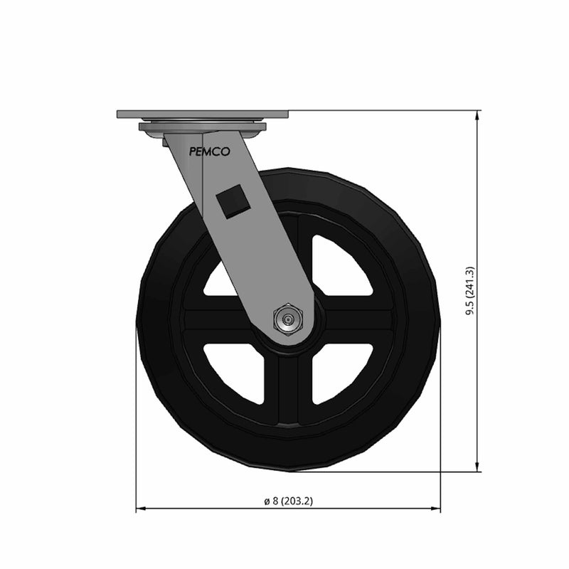 8 inch Heavy Duty Caster with Rubber-on-Iron Wheel, 2 inch wide