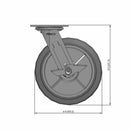 8 inch Heavy Duty USA TPR Rubber Wheel Brake Caster, 2 inch wide