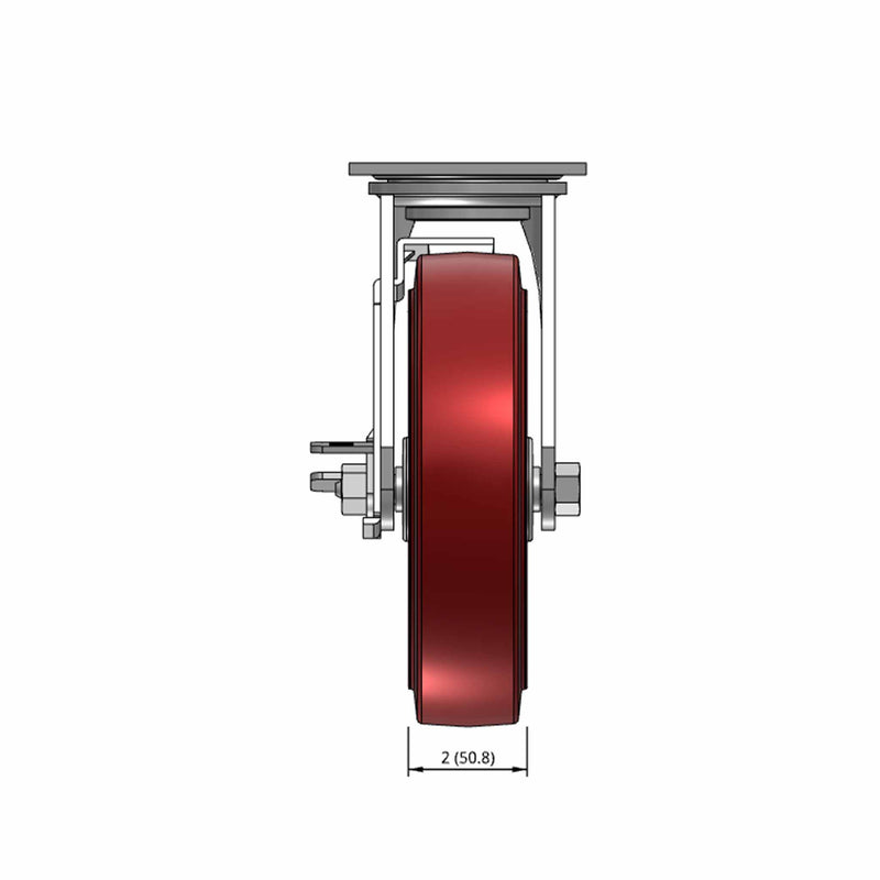 8 inch Heavy Duty USA Polyurethane Wheel Brake Caster, 2 inch wide