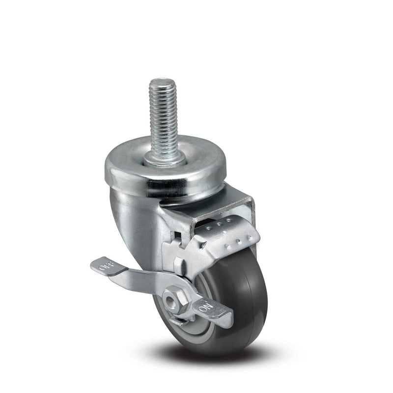 3"x1.25" TPU BB Wheel 1/2"x1.5" Threaded Stem Side Locking Caster
