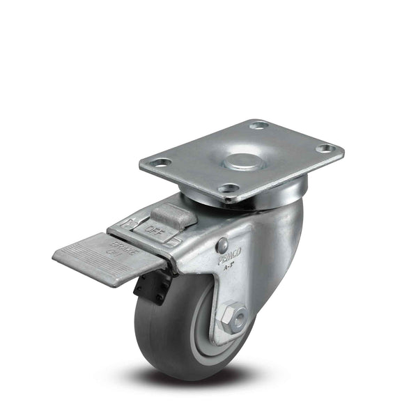 3 inch Wheel Caster with Total Lock Brake, Plate, TPR Rubber Wheel