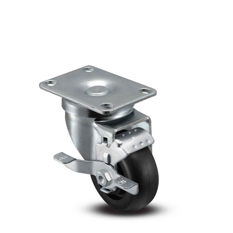 3 inch Wheel Caster with Brake, Plate, 1.25 inch wide Polyolefin Wheel
