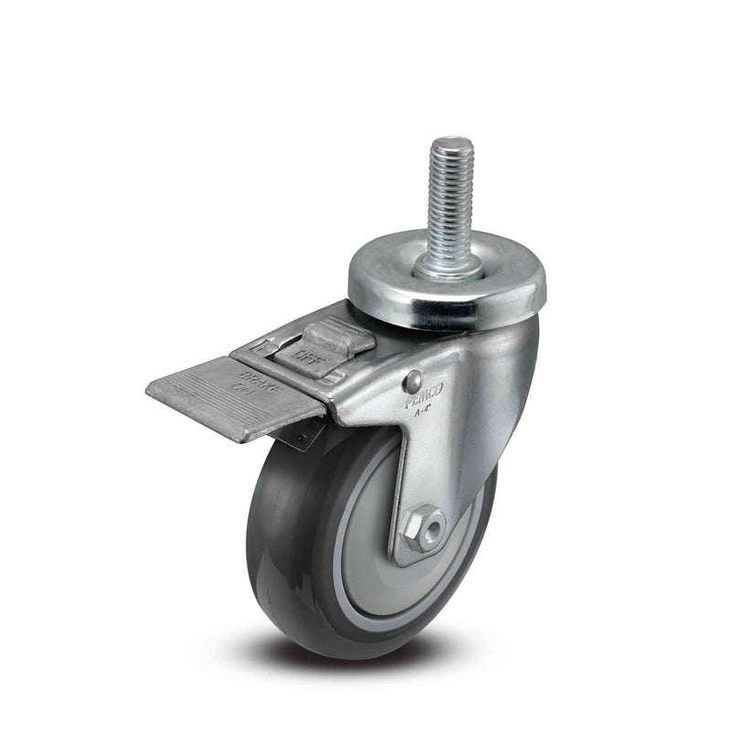 4"x1.25" TPU BB Wheel 1/2"x1.5" Threaded Stem Total Lock Caster