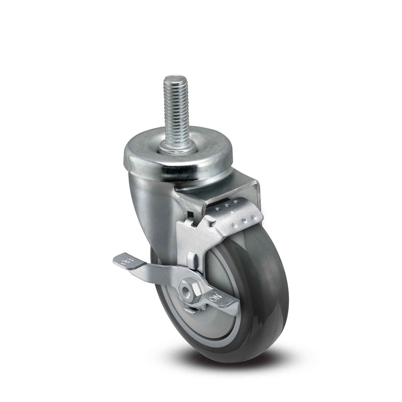 4"x1.25" TPU BB Wheel 1/2"x1.5" Threaded Stem Side Locking Caster