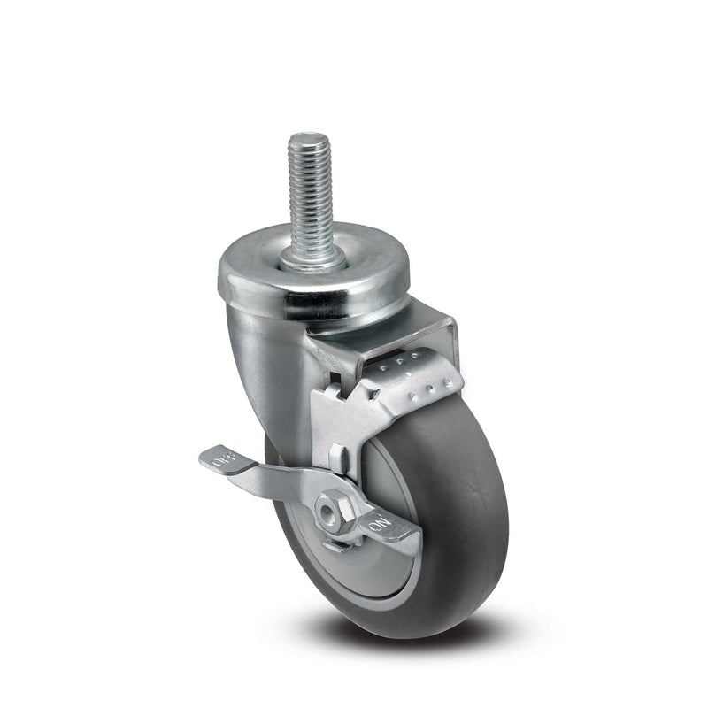 4"x1.25" TPR BB Wheel 1/2"x1.5" Threaded Stem Side Locking Caster