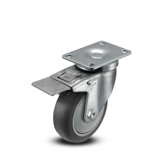 4 inch Wheel Caster with Total Lock Brake, Plate, TPR Rubber Wheel