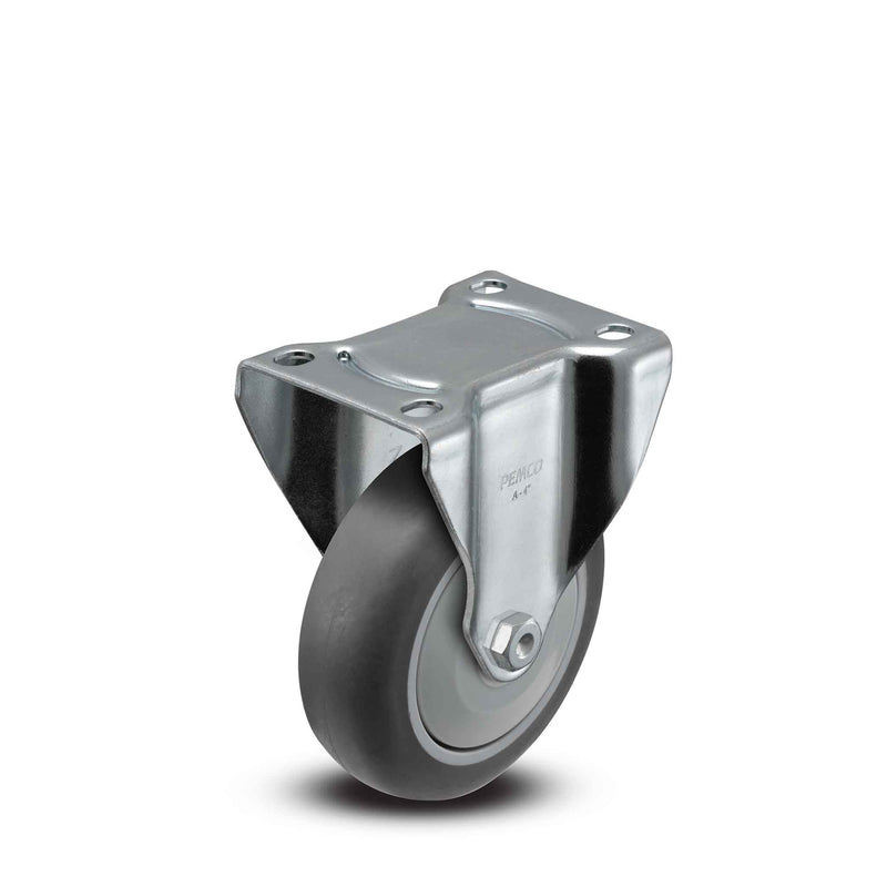 4 inch Rigid Caster with 1.25 inch wide Non-Marking Grey Rubber Wheel