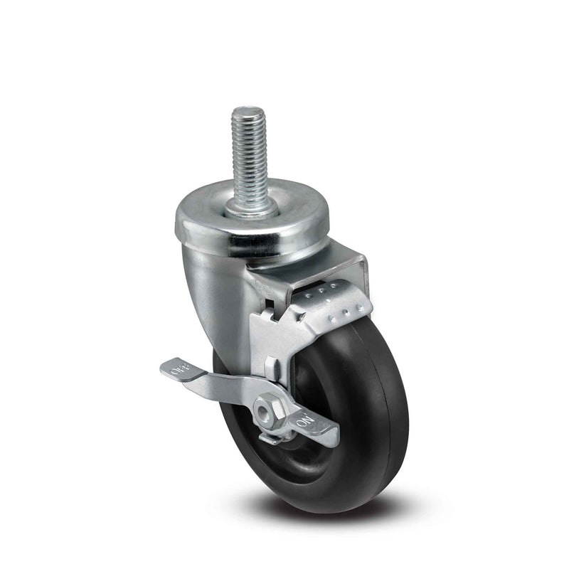 4"x1.25" Polyolefin Wheel 1/2"x1.5" Threaded Stem Side Locking Caster