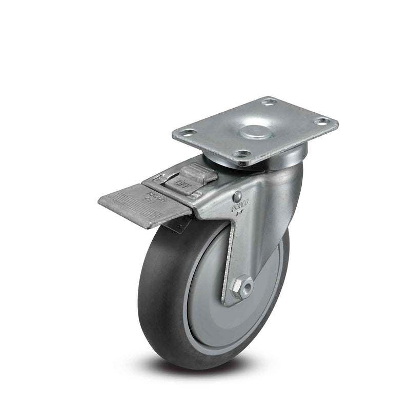 5 inch Wheel Caster with Total Lock Brake, Plate, TPR Rubber Wheel