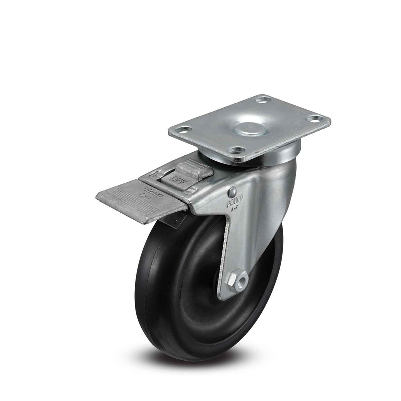 5 inch Wheel Caster with Total Lock Brake, Plate, Polyolefin Wheel