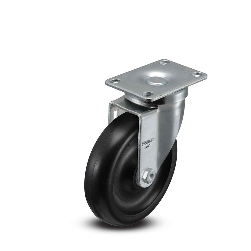 5 inch Wheel Swivel Caster, Plate, 1.25 inch wide Polyolefin Wheel