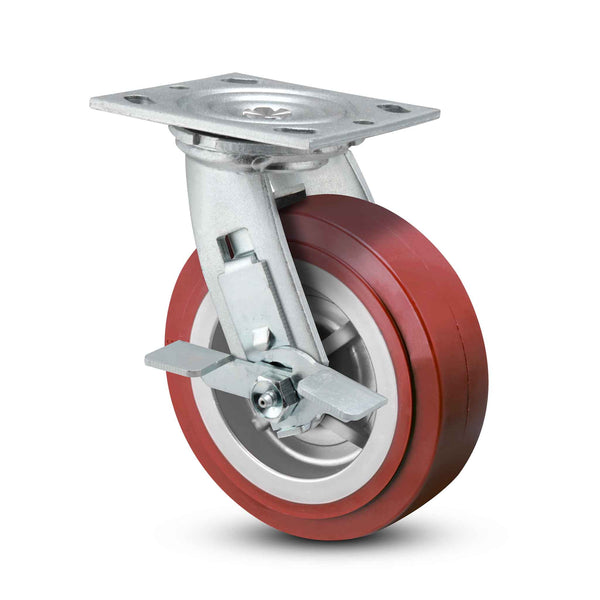 8 inch Heavy Duty USA Polyurethane Wheel Brake Caster, 2 inch wide