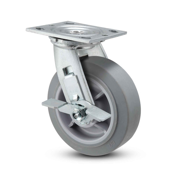6 inch Heavy Duty USA TPR Rubber Wheel Brake Caster, 2 inch wide