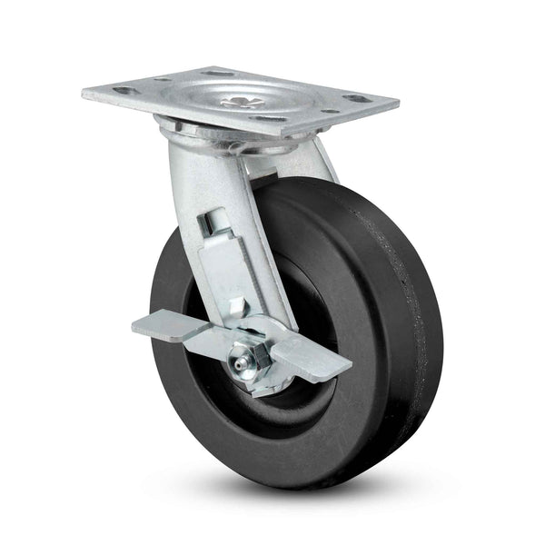 6 inch Heavy Duty USA Phenolic Wheel Brake Caster, 2 inch wide