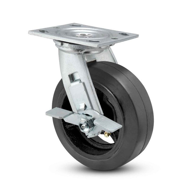 6 inch Heavy Duty Brake Caster with Rubber-on-Iron Wheel, 2 inch wide