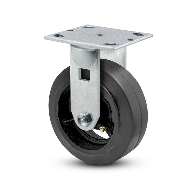 6 inch Heavy Duty Rigid Caster with Rubber-on-Iron Wheel, 2 inch wide